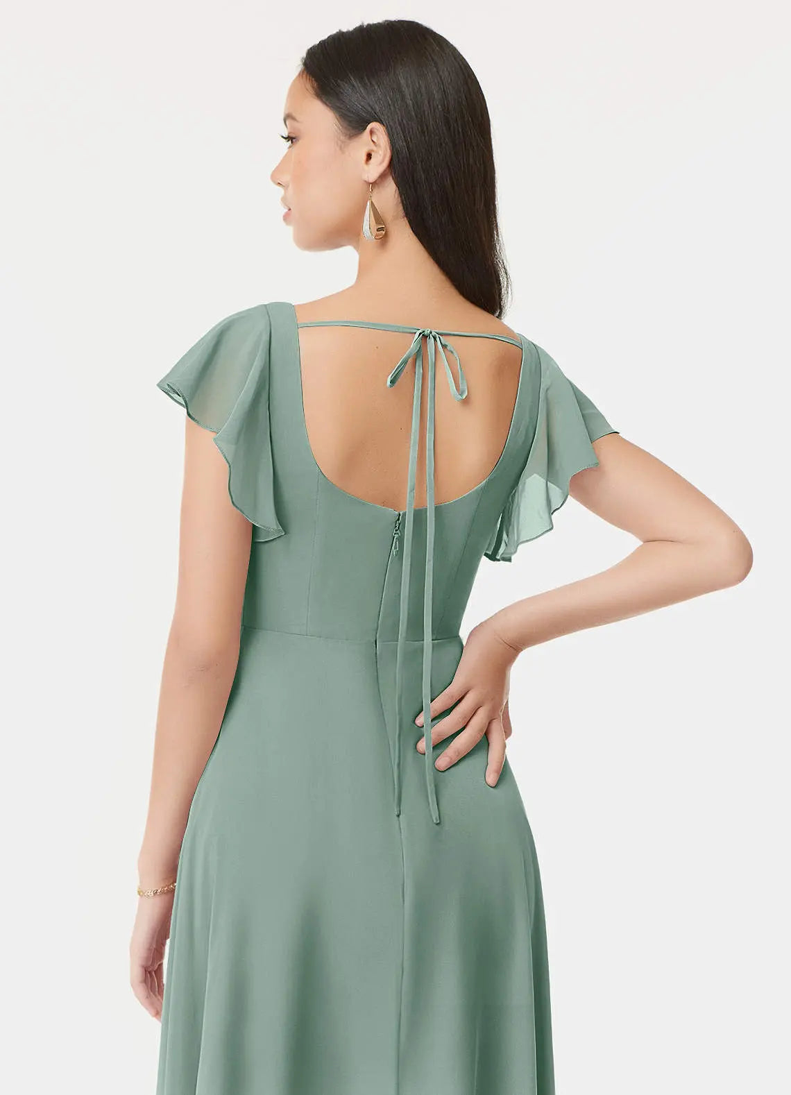 Bondi A-Line Square-Neck Chiffon Bridesmaid Dress in Silver Sage