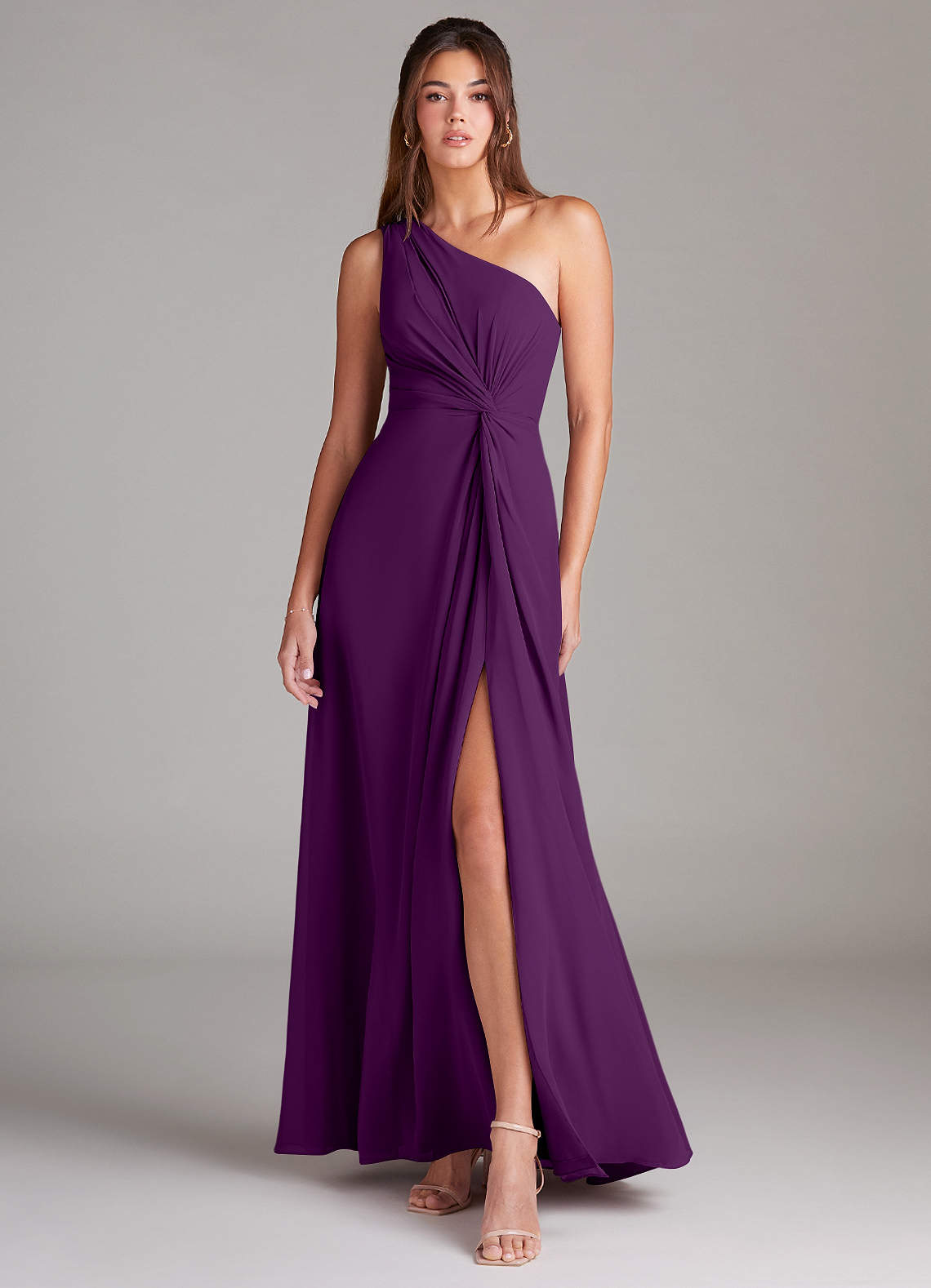 Brooke A-Line One-Shoulder Chiffon Bridesmaid Dress in Grape