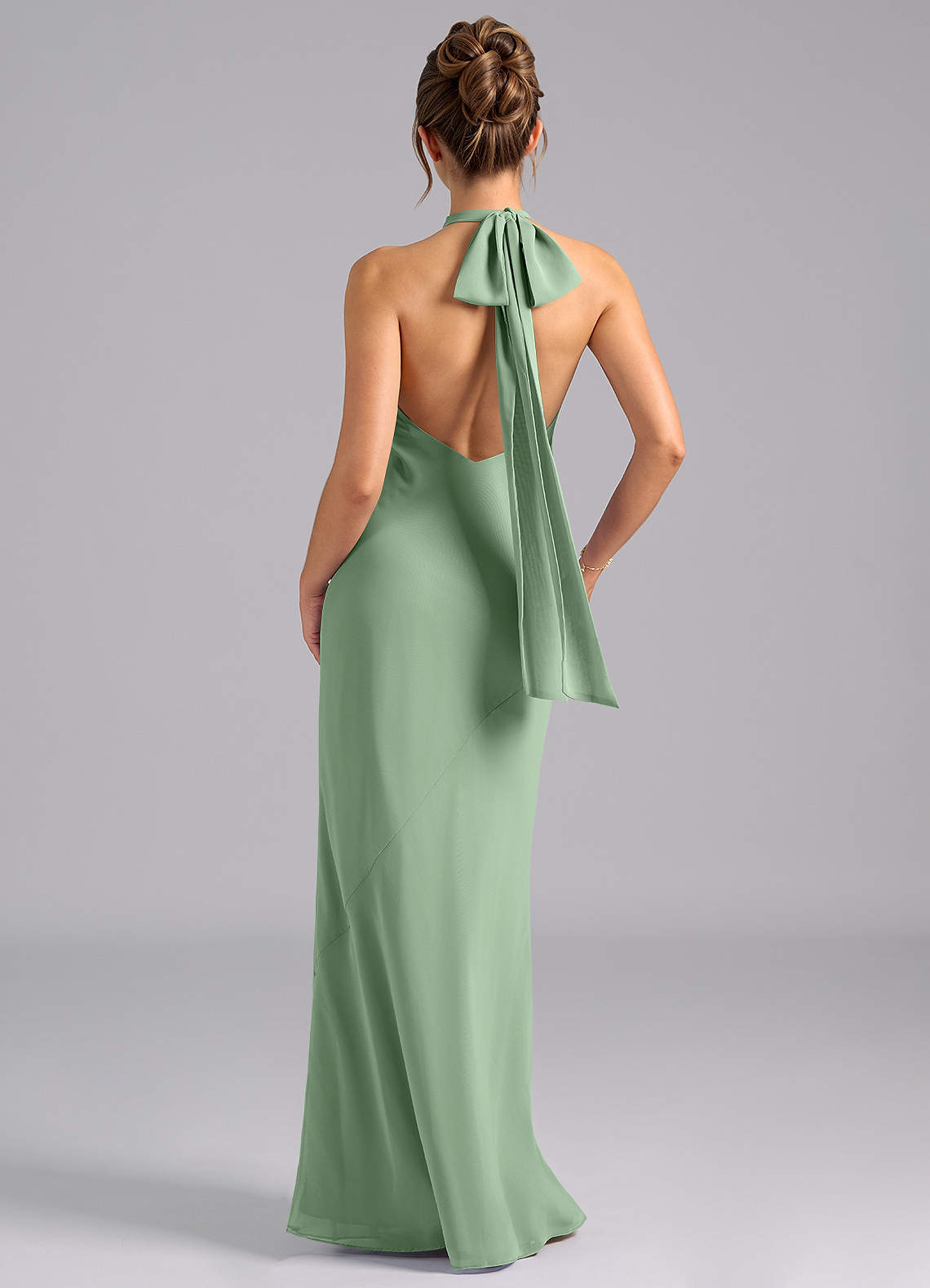 Velli Mermaid Halter Chiffon Bridesmaid Dress in Matcha