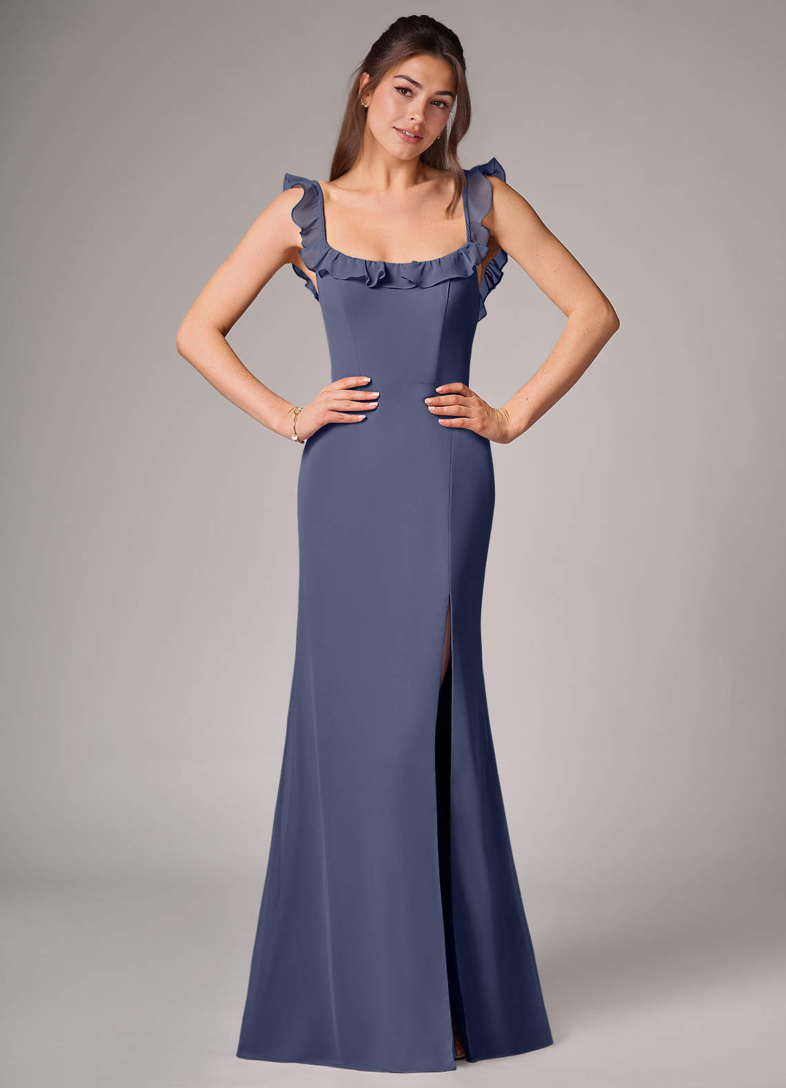 Callie Mermaid Scoop-Neck Chiffon Bridesmaid Dress in Stormy