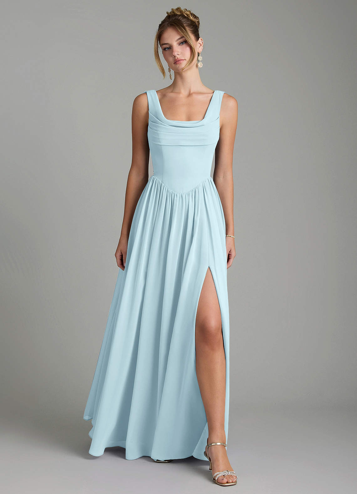 Novi A-Line Square-Neck Chiffon Bridesmaid Dress in Cloud Blue