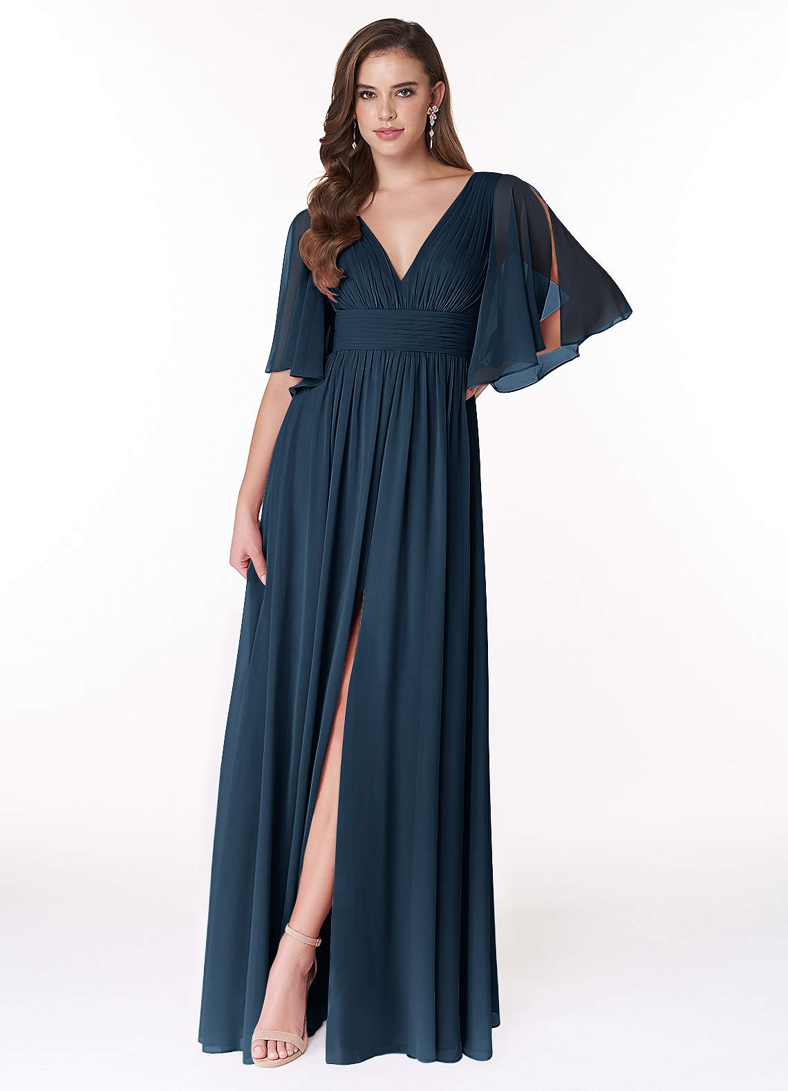 Temeka A-Line V-Neck Chiffon Bridesmaid Dress in Dark Navy