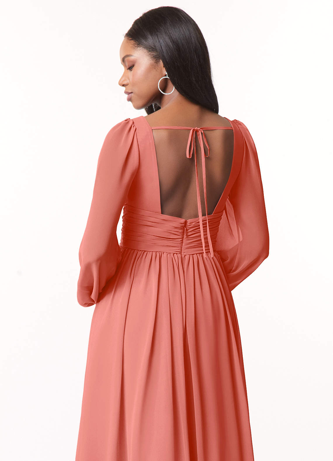 Norah A-Line V-Neck Chiffon Bridesmaid Dress in Salmon Pink