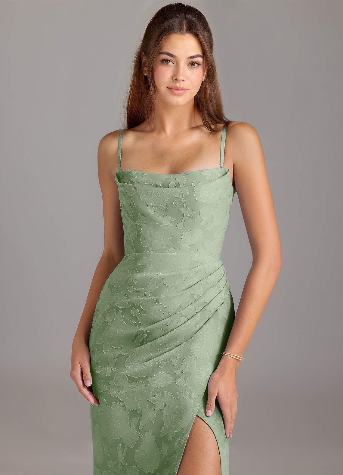 Leonis Sheath Strapless Floral Burnout Bridesmaid Dress in Dusty Sage