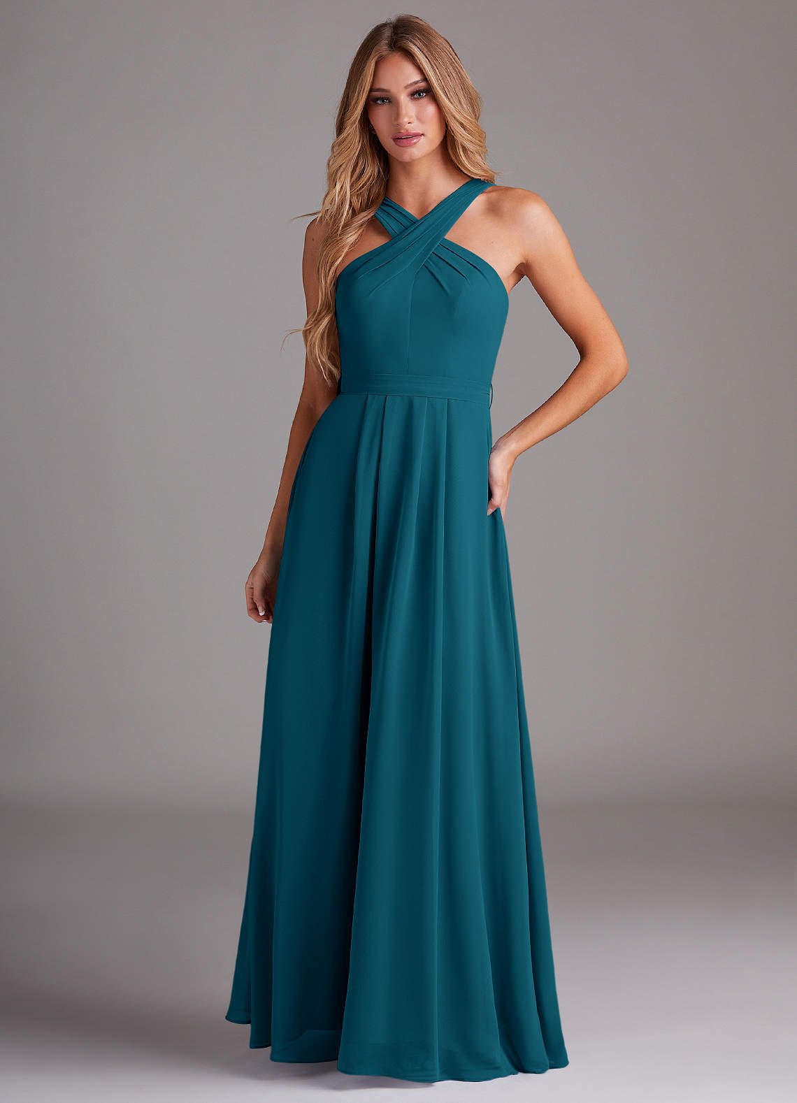 Dixie A-Line Halter Chiffon Bridesmaid Dress in Ink Blue