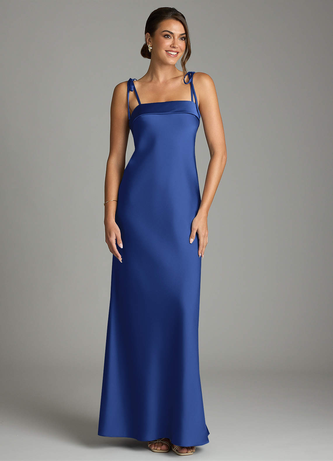 Ellia Sheath Straight-Neck Stretch Satin Bridesmaid Dress in Royal Blue