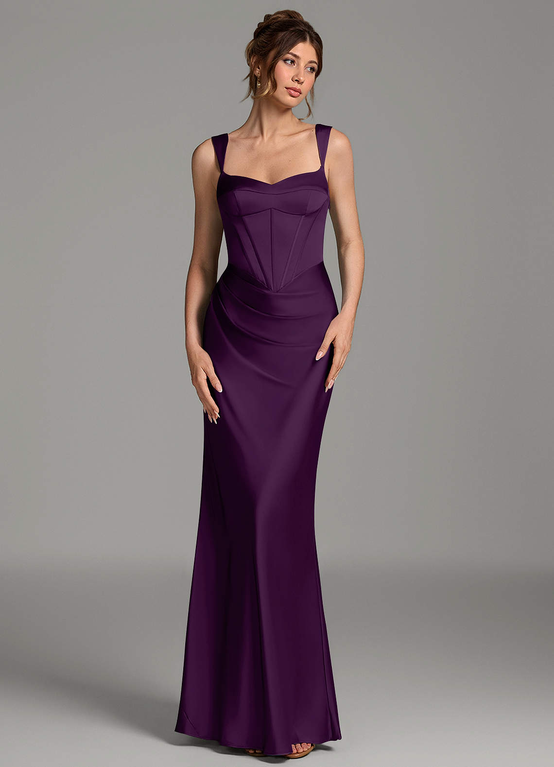Mela Sheath Sweetheart Stretch Satin Bridesmaid Dress in Grape