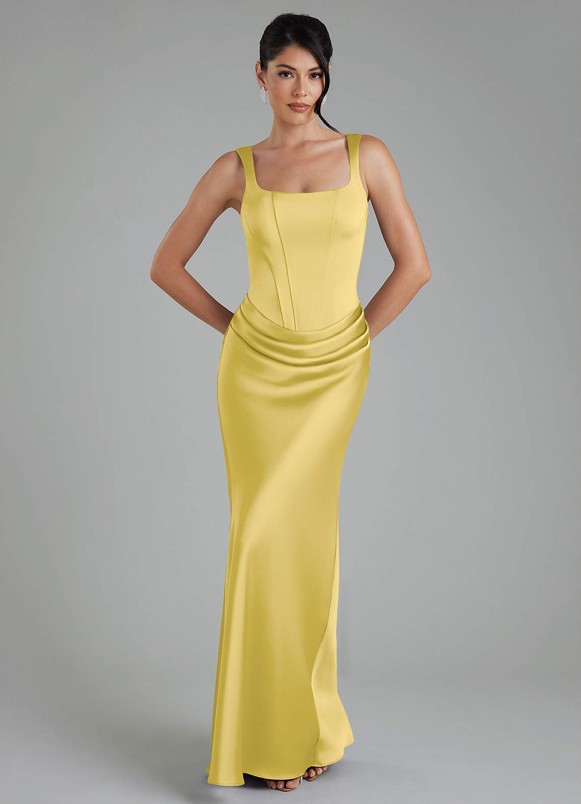 Etta Mermaid Square-Neck Stretch Satin Bridesmaid Dress in Canary