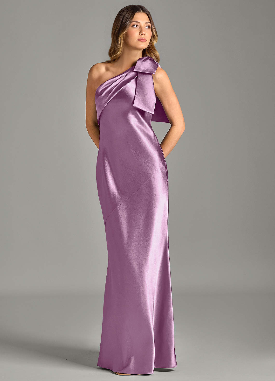 Yuanna Mermaid One-Shoulder Metallic Satin Bridesmaid Dress in Wisteria