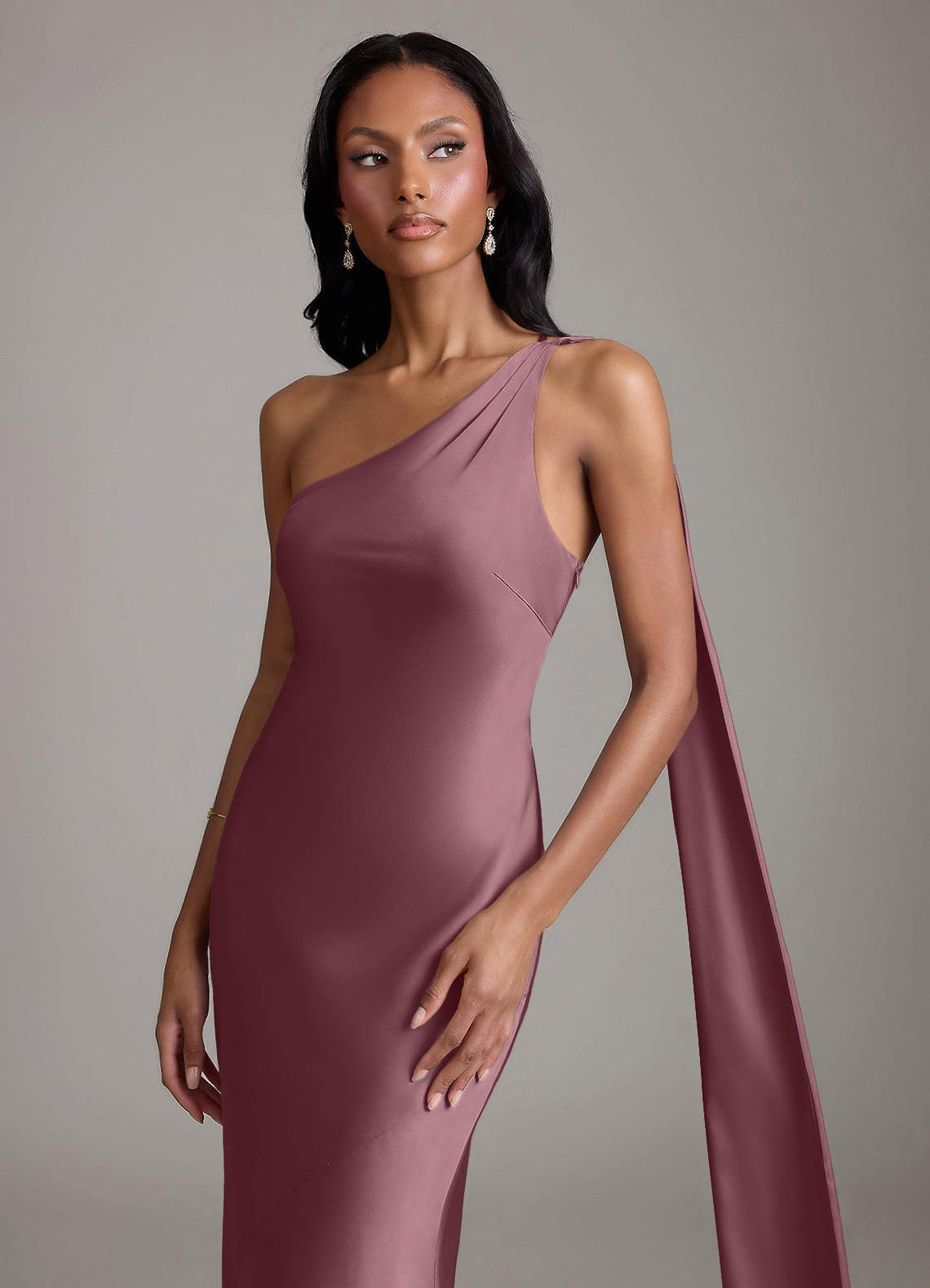 Juniper Mermaid One-Shoulder Stretch Satin Bridesmaid Dress in Amethyst