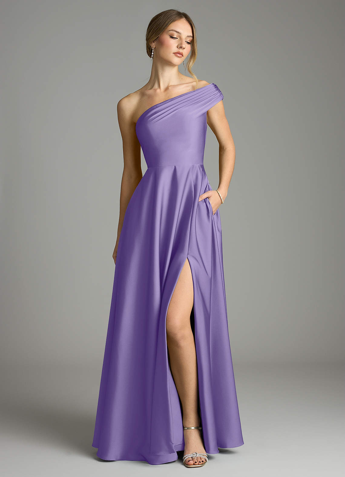 Melanie A-Line One-Shoulder Stretch Satin Bridesmaid Dress in Tahiti