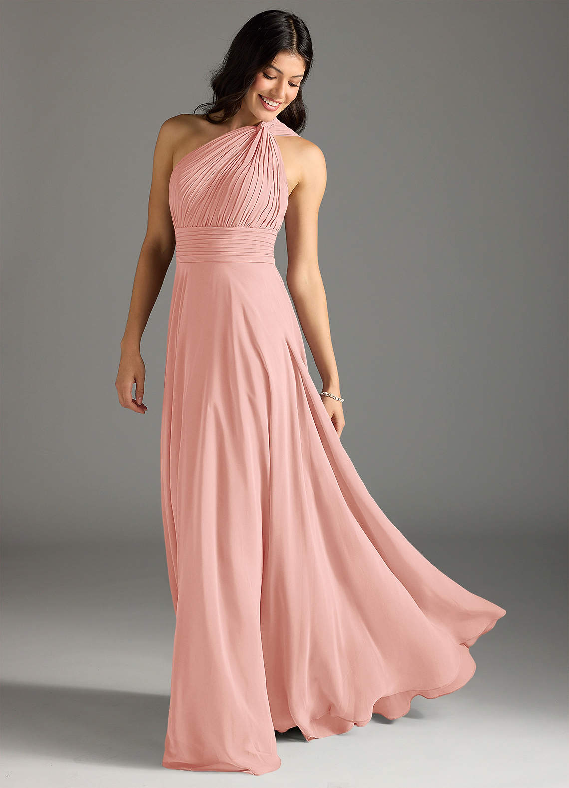 Charlize A-Line One-Shoulder Chiffon Bridesmaid Dress in Rosette