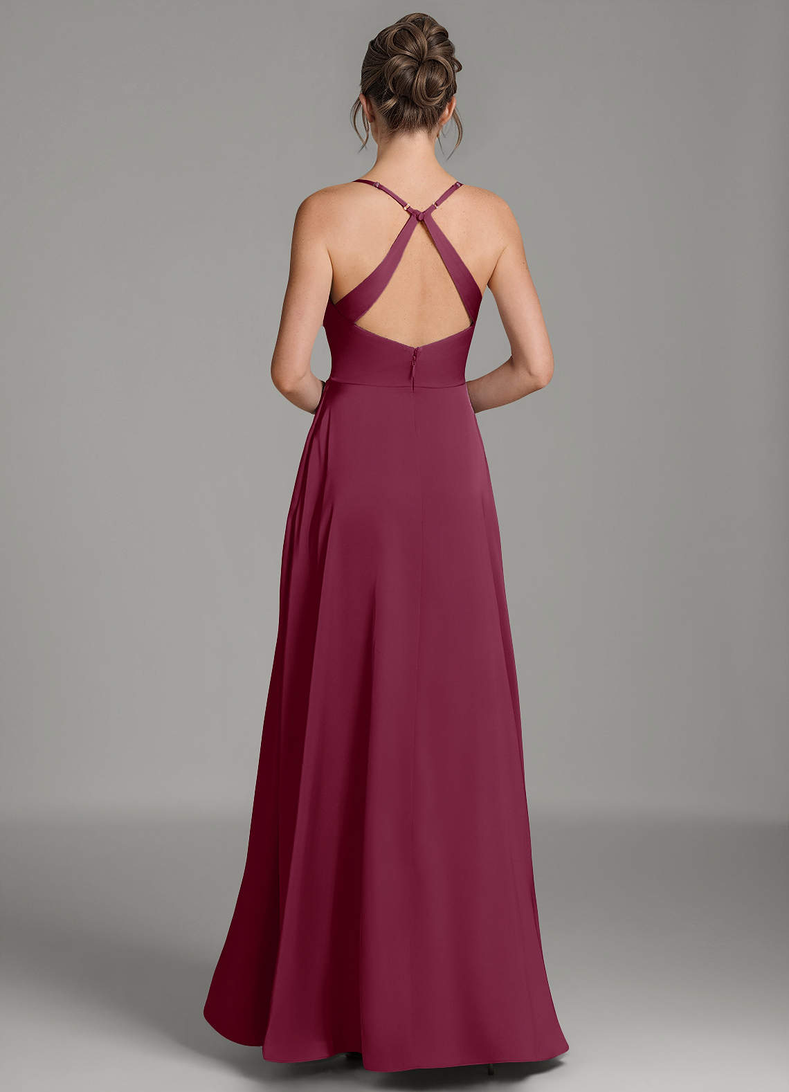 Frankie A-Line Scoop-Neck Stretch Satin Bridesmaid Dress in Mulberry