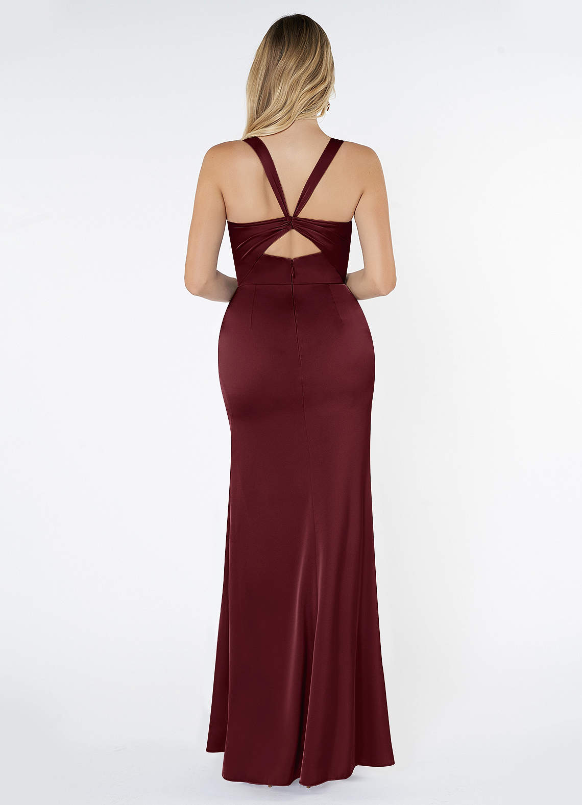 Mero Mermaid Square-Neck Stretch Satin Bridesmaid Dress in Cabernet