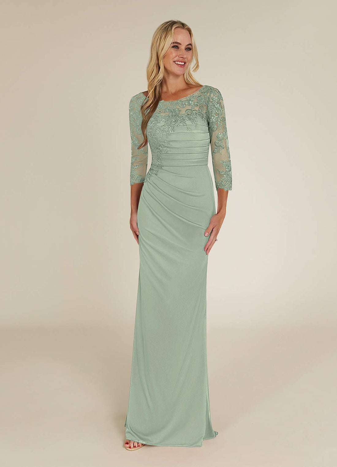 Alisondra Sheath Scoop-Neck Lace and Mesh Mother of the Bride Dress in Plum