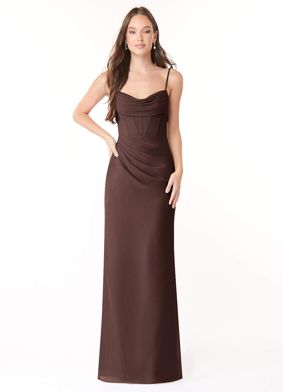 Mai Sheath Cowl-Neck Chiffon Bridesmaid Dress in Ganache