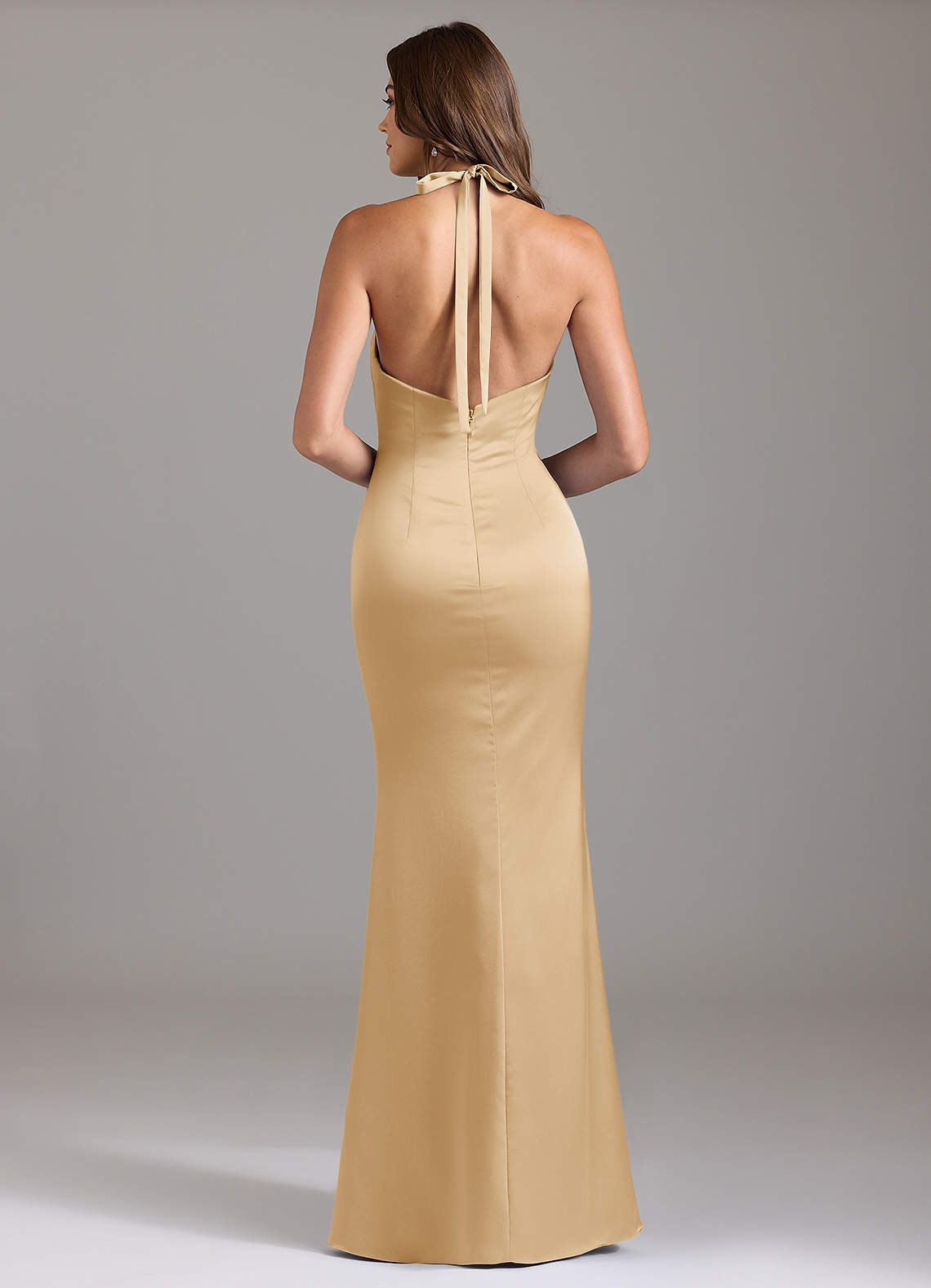 Valerie Mermaid V-Neck Stretch Satin Bridesmaid Dress in Gold