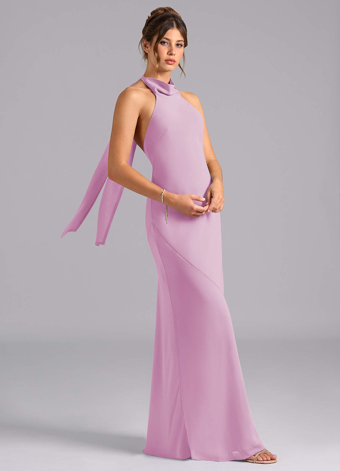 Velli Mermaid Halter Chiffon Bridesmaid Dress in candy pink