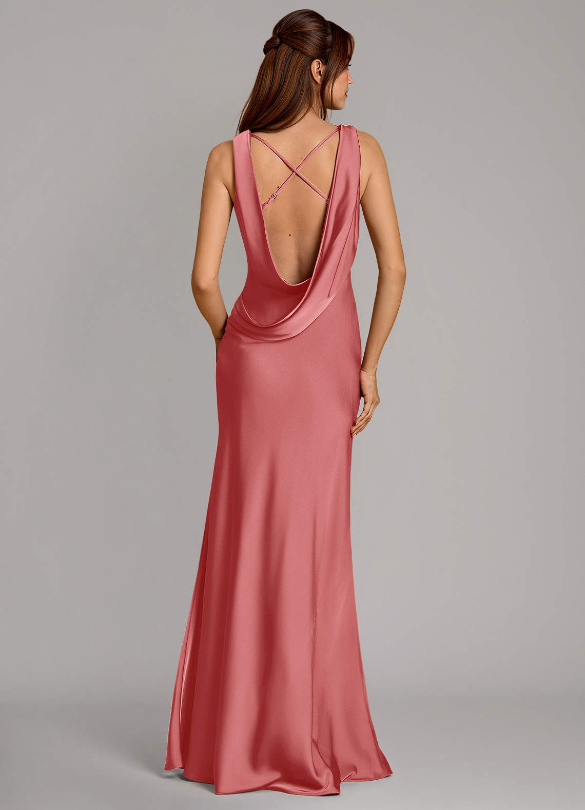 Cheryl Mermaid Cowl-Neck Stretch Satin Bridesmaid Dress in Antique Rose