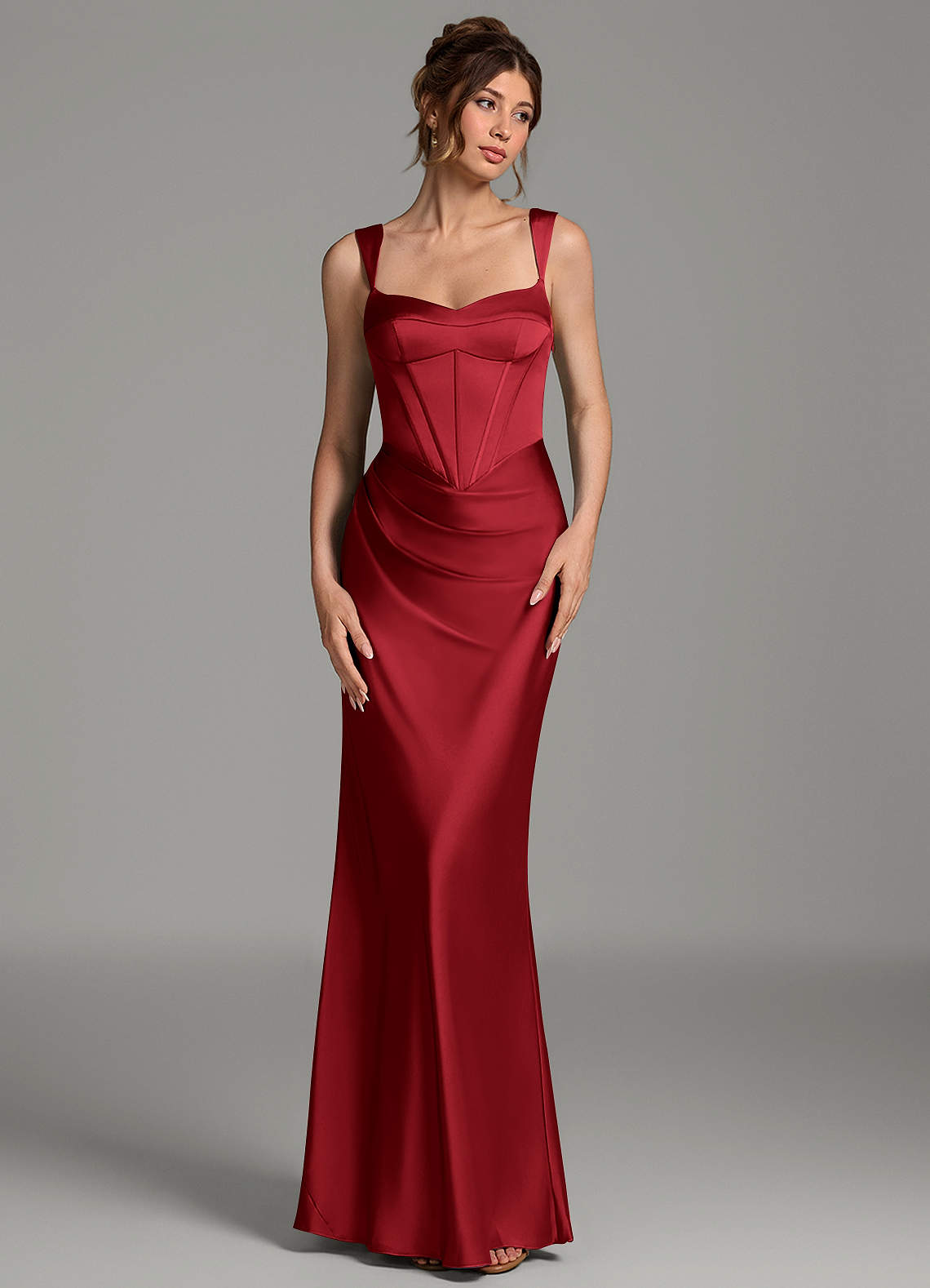 Mela Sheath Sweetheart Stretch Satin Bridesmaid Dress in Scarlet