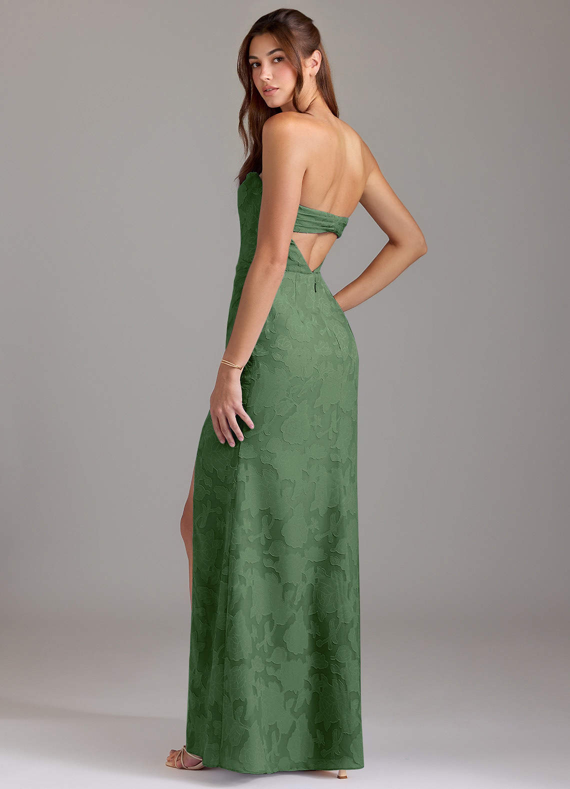 Leonis Sheath Strapless Floral Burnout Bridesmaid Dress in Eucalyptus