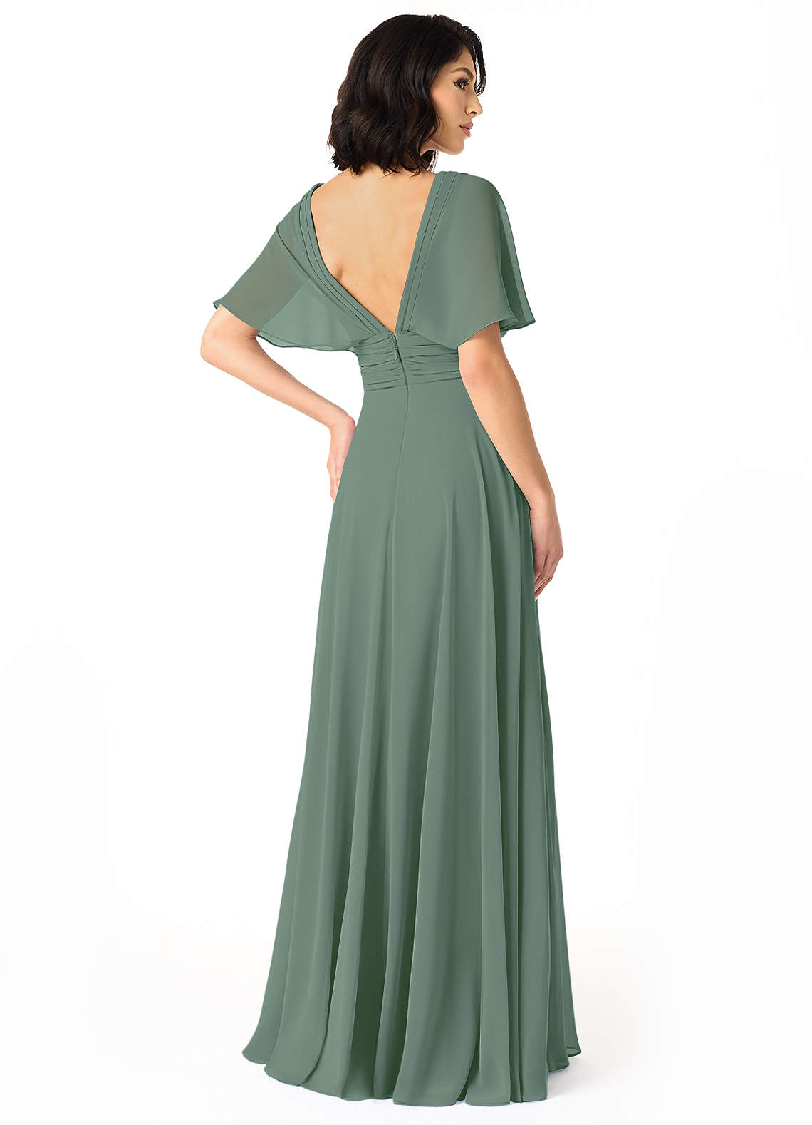 Pamela A-Line V-Neck Chiffon Bridesmaid Dress in Eucalyptus