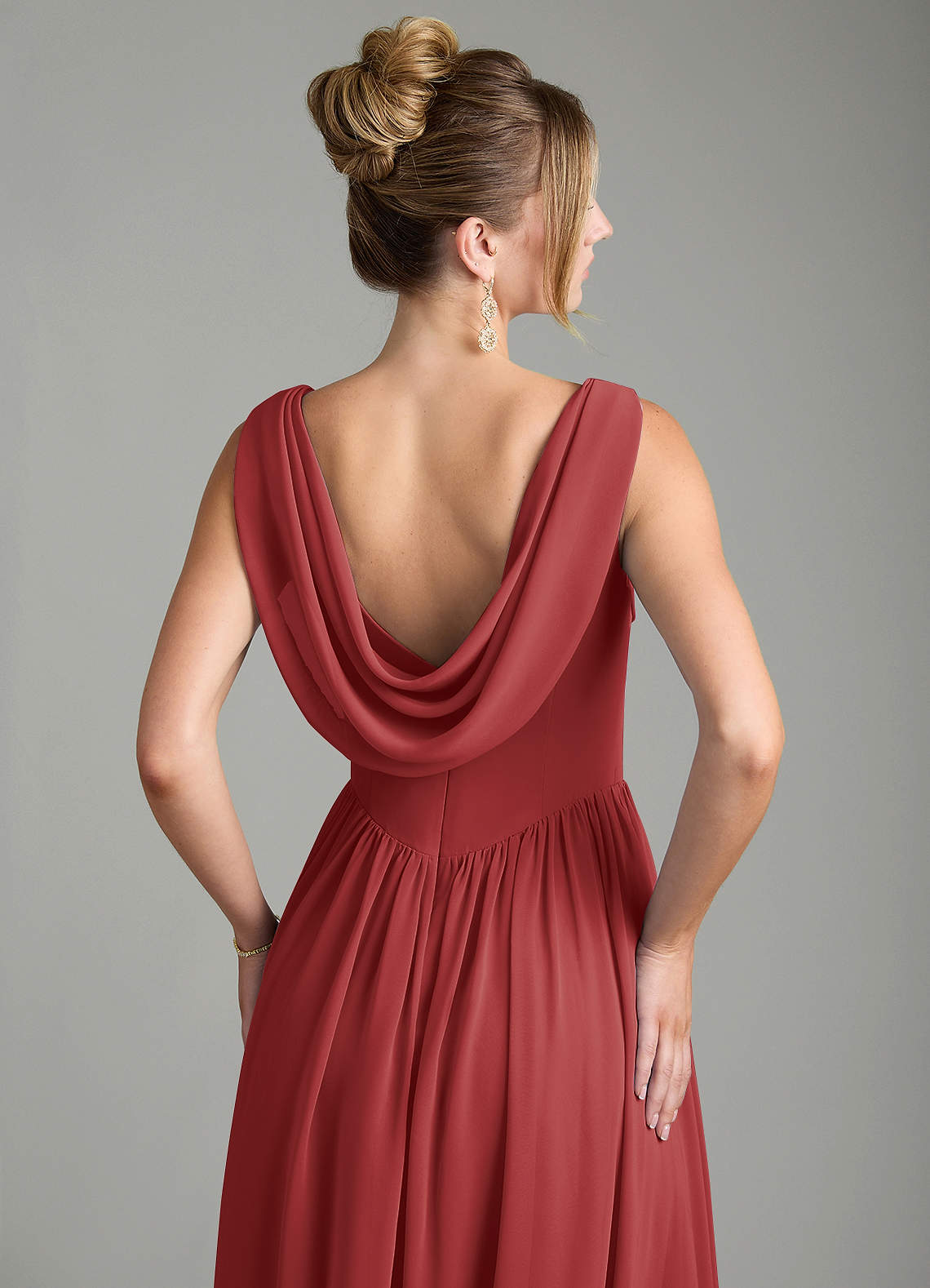 Novi A-Line Square-Neck Chiffon Bridesmaid Dress in Rust