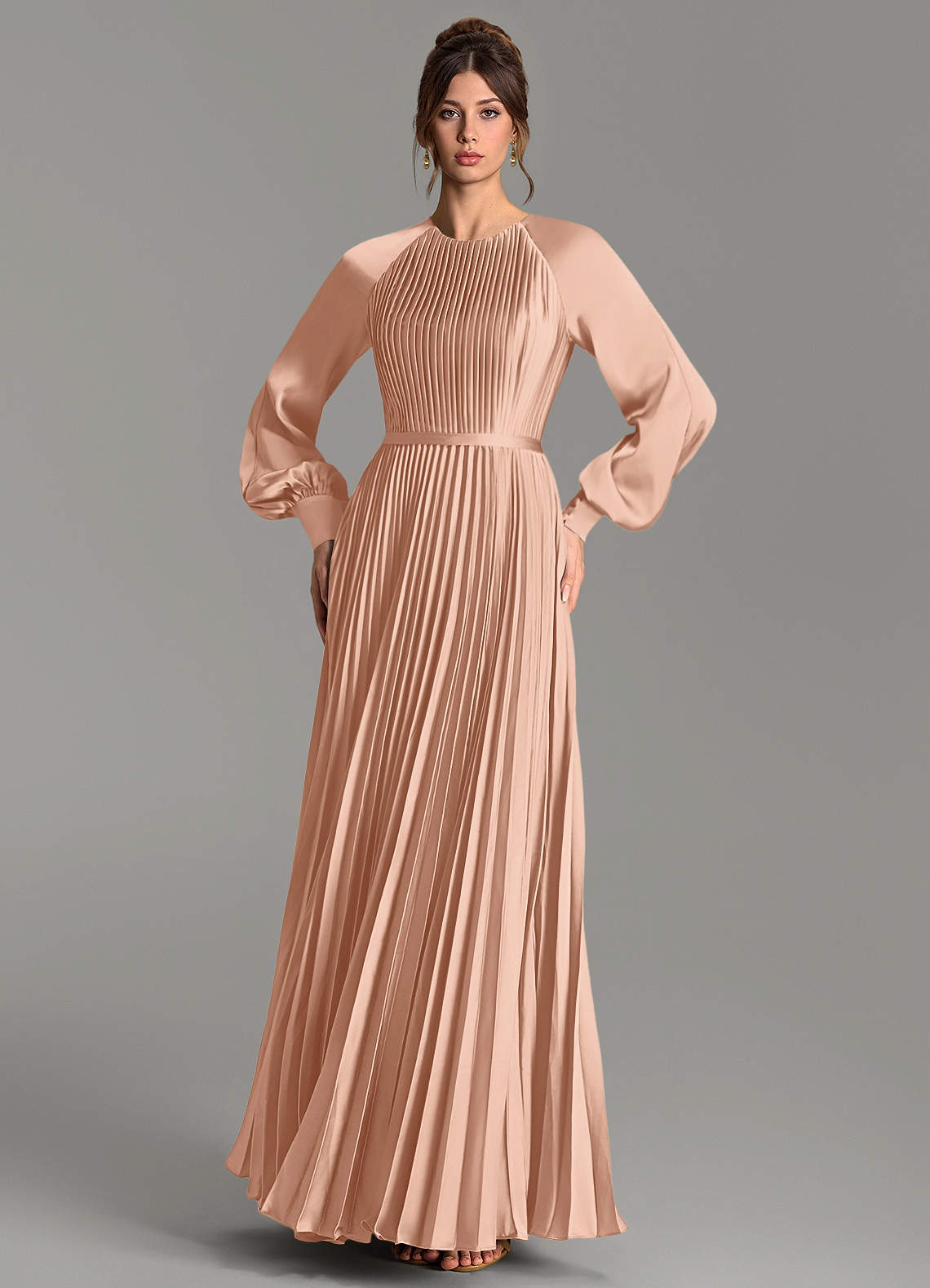 Grayson A-Line Scoop-Neck Stretch Satin Bridesmaid Dress in rose gold