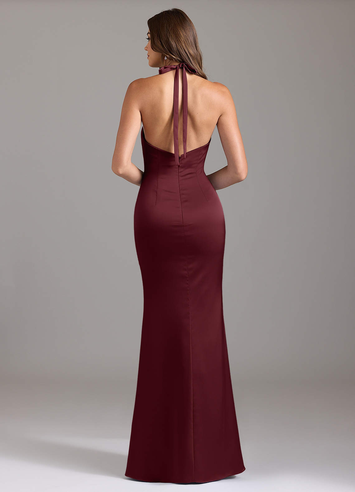Valerie Mermaid V-Neck Stretch Satin Bridesmaid Dress in Cabernet