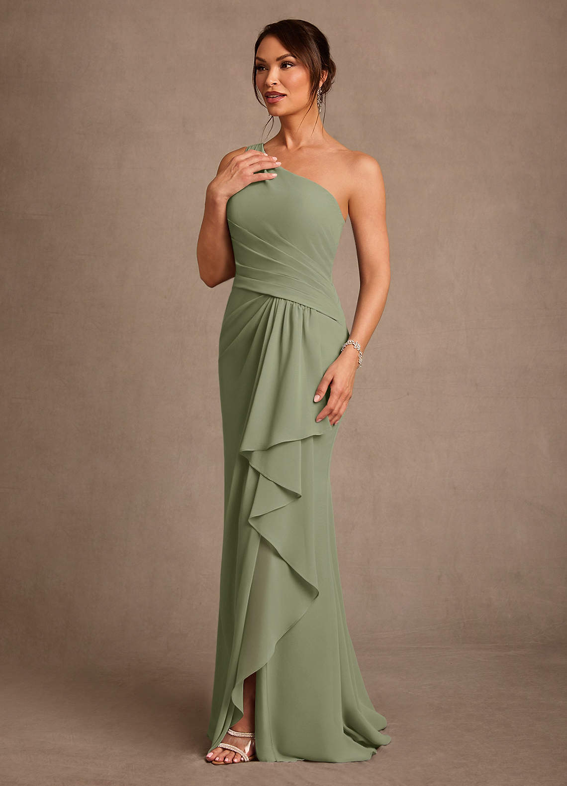 Floy Sheath One-Shoulder Chiffon Mother of the Bride Dress in Pistachio