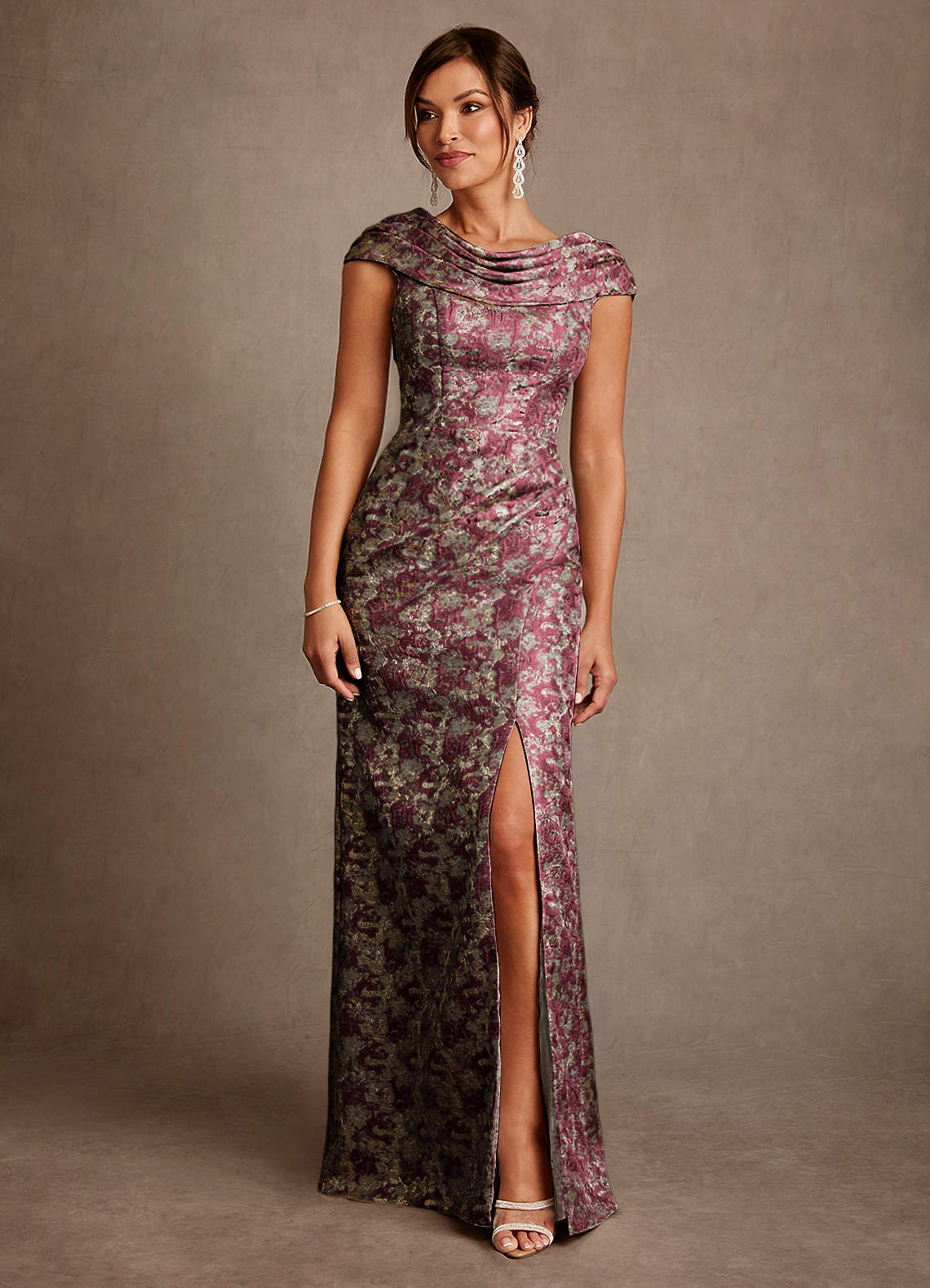 Irvine A-Line Scoop-Neck Jacquard Mother of the Bride Dress in Cabernet