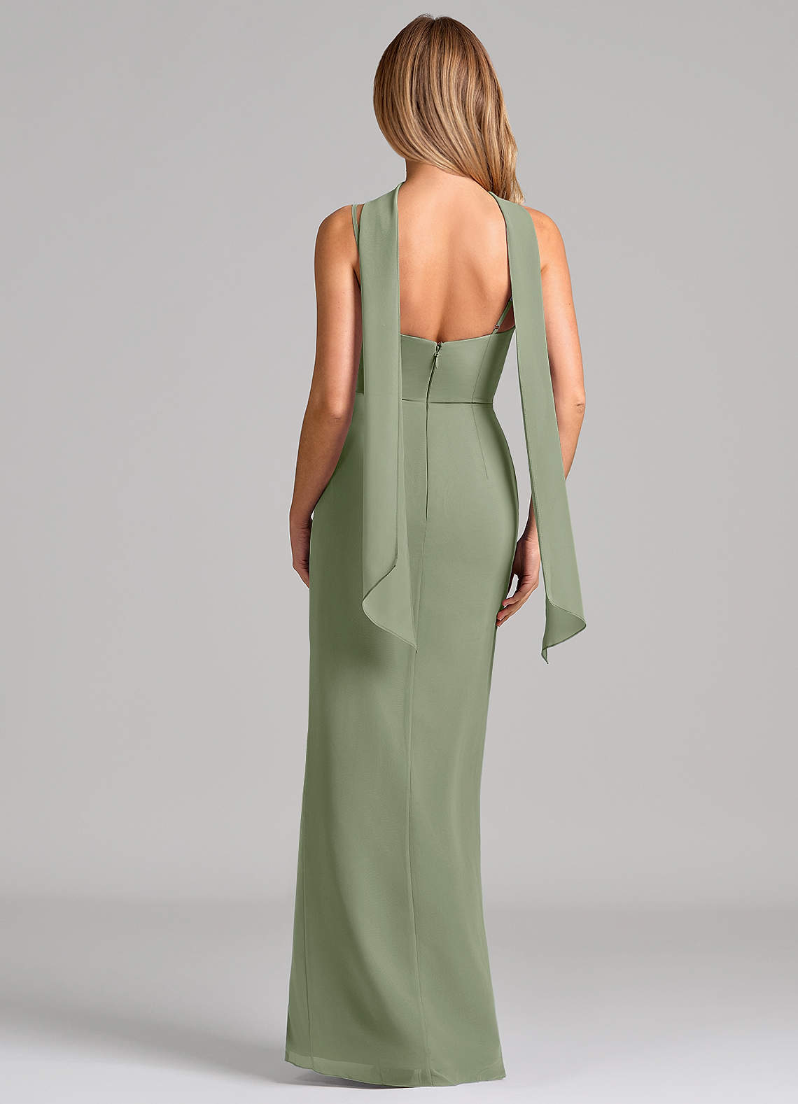 Calandra Sheath Scoop-Neck Chiffon Bridesmaid Dress in Pistachio
