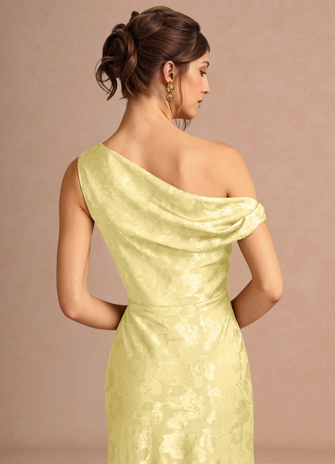 Kismet Mermaid One-Shoulder Fil Coupé Wedding Guest Dress in Lemon Sorbet