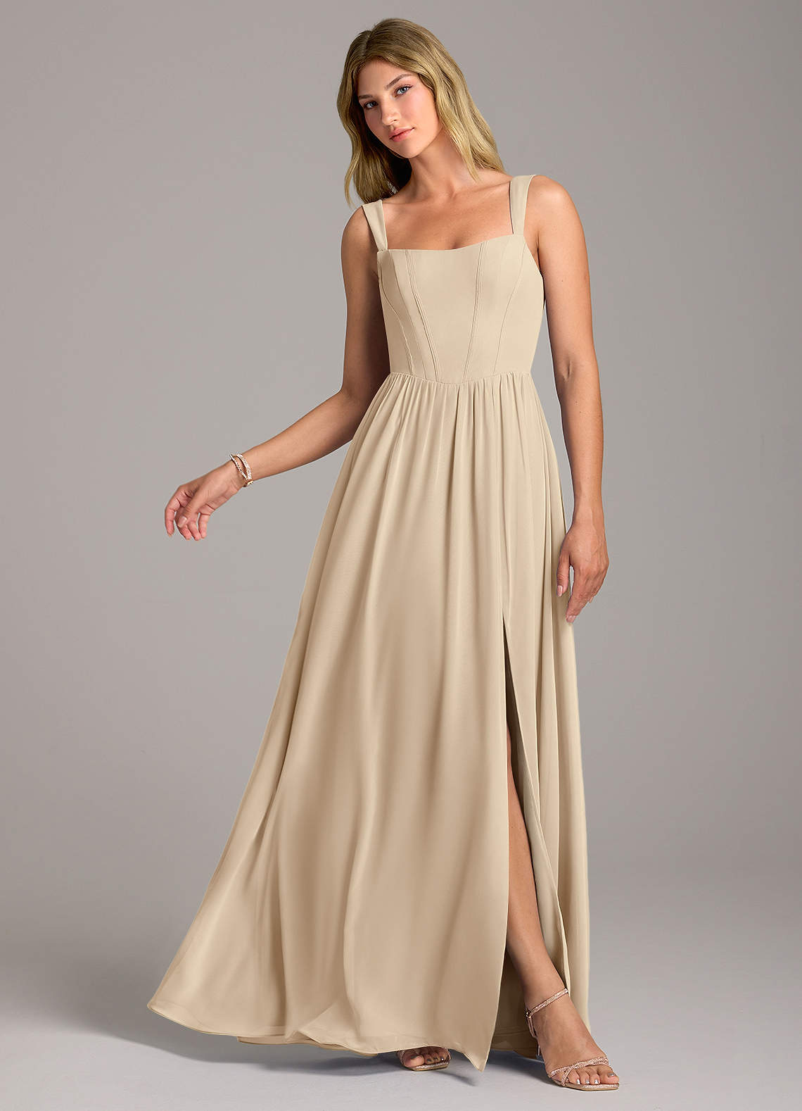 Rosaline A-Line Square-Neck Chiffon Bridesmaid Dress in Champagne