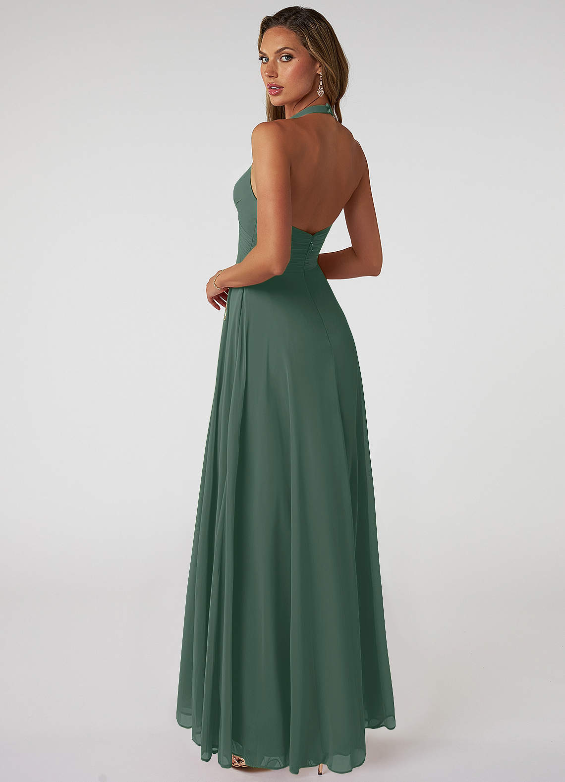Tessie A-Line V-Neck Chiffon Bridesmaid Dress in Sea Moss