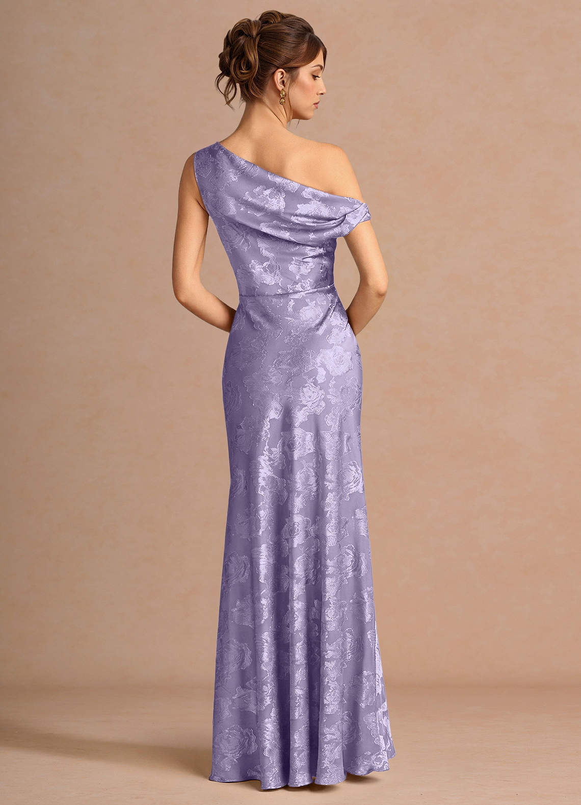 Kismet Mermaid One-Shoulder Fil Coupé Wedding Guest Dress in Lilac