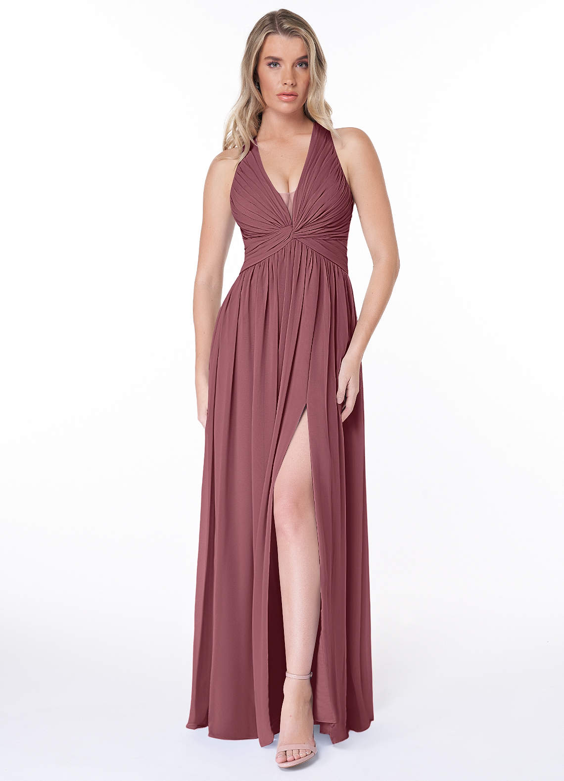 Jaclyn A-Line Halter Chiffon Bridesmaid Dress in Desert Rose