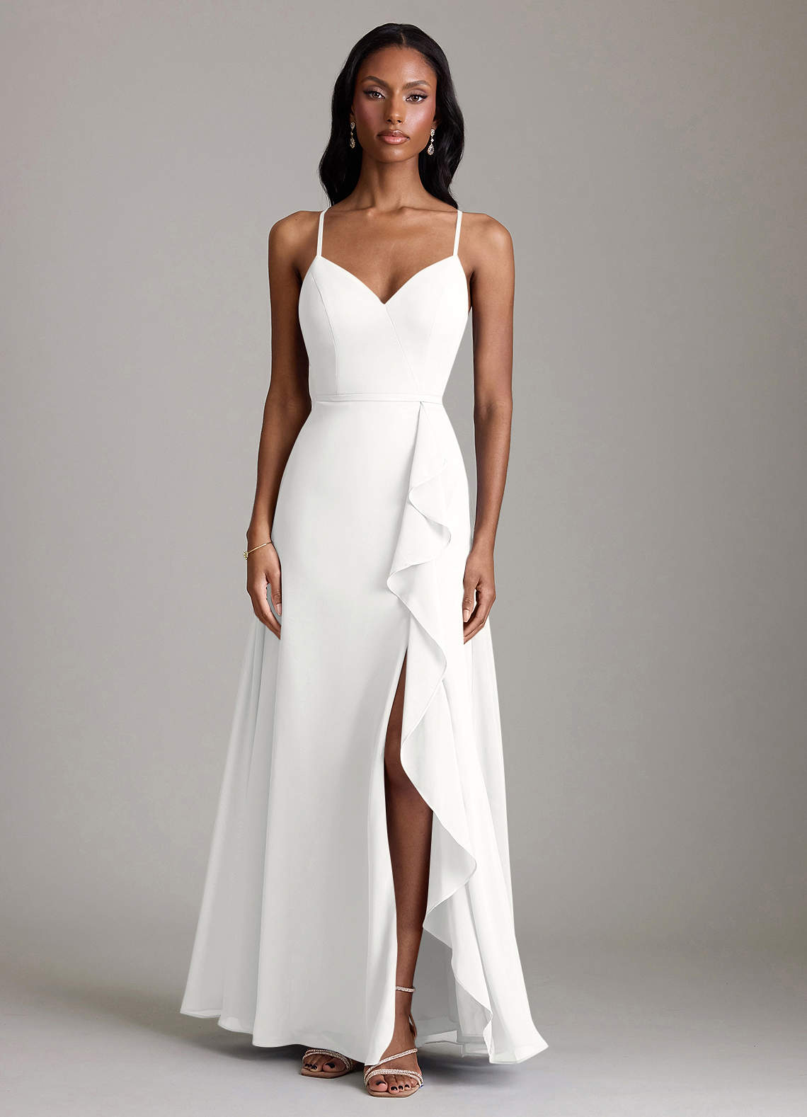 Naeem A-Line V-Neck Chiffon Bridesmaid Dress in white