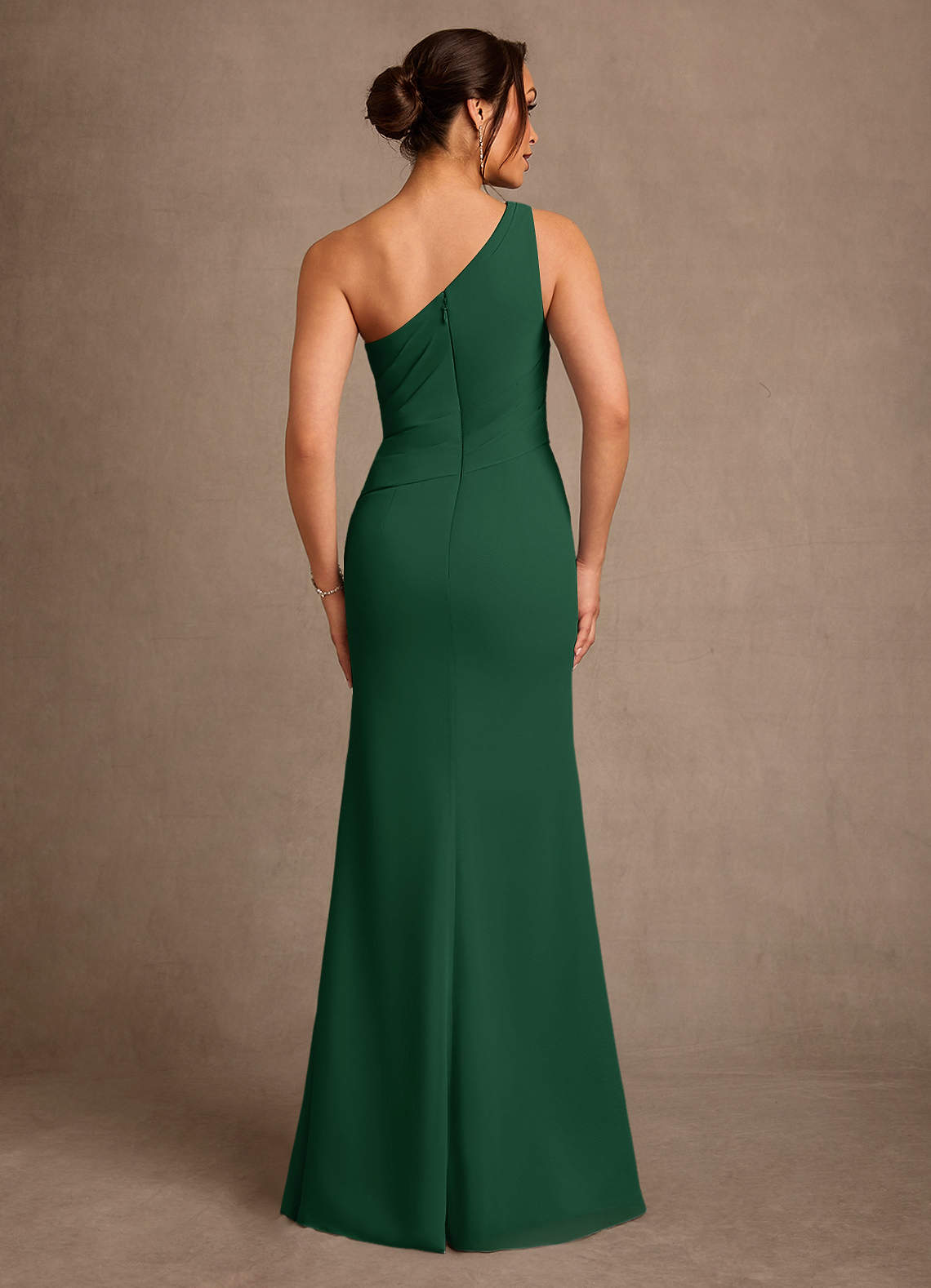 Floy Sheath One-Shoulder Chiffon Mother of the Bride Dress in Dark Green