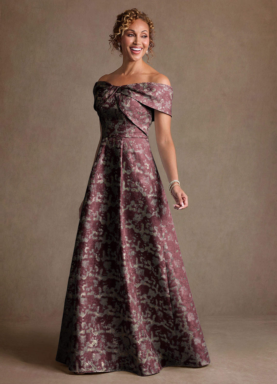 Harriett A-Line Off-the-Shoulder Jacquard Mother of the Bride Dress