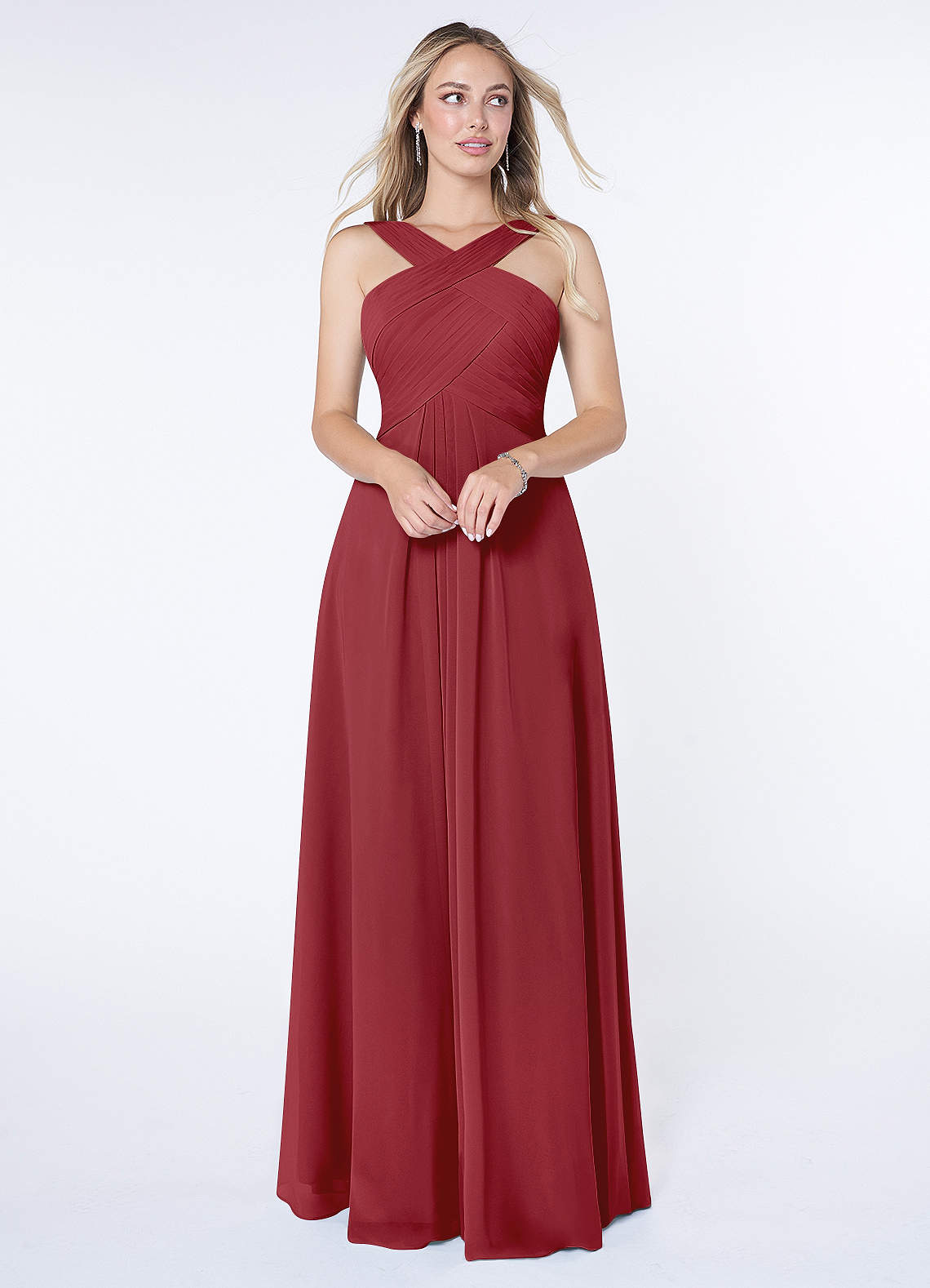 Kaleigh A-Line Halter Chiffon Bridesmaid Dress in Pomegranate