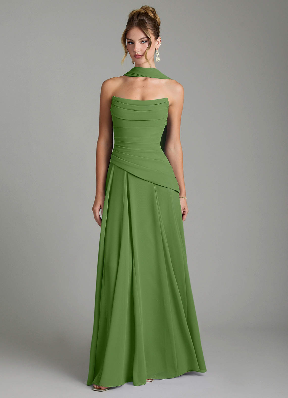 Gabriela A-Line Cowl-Neck Chiffon Bridesmaid Dress in Basil