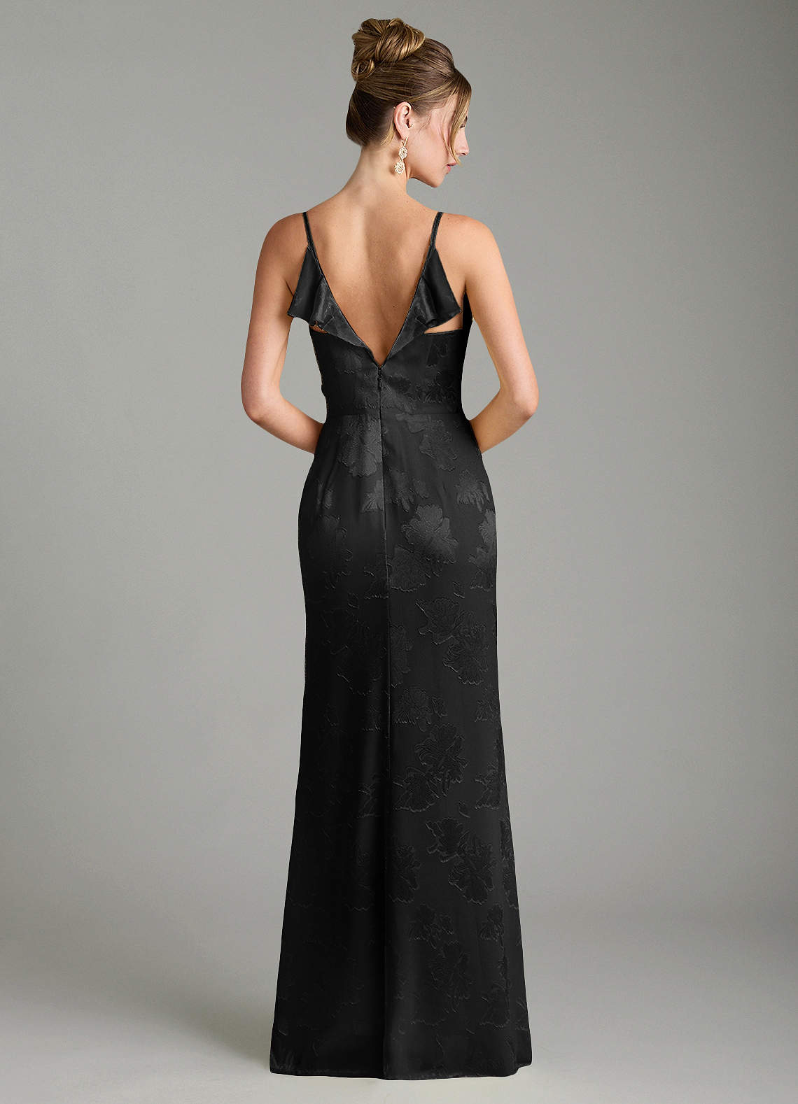 Larsa Mermaid V-Neck Jacquard Bridesmaid Dress in black