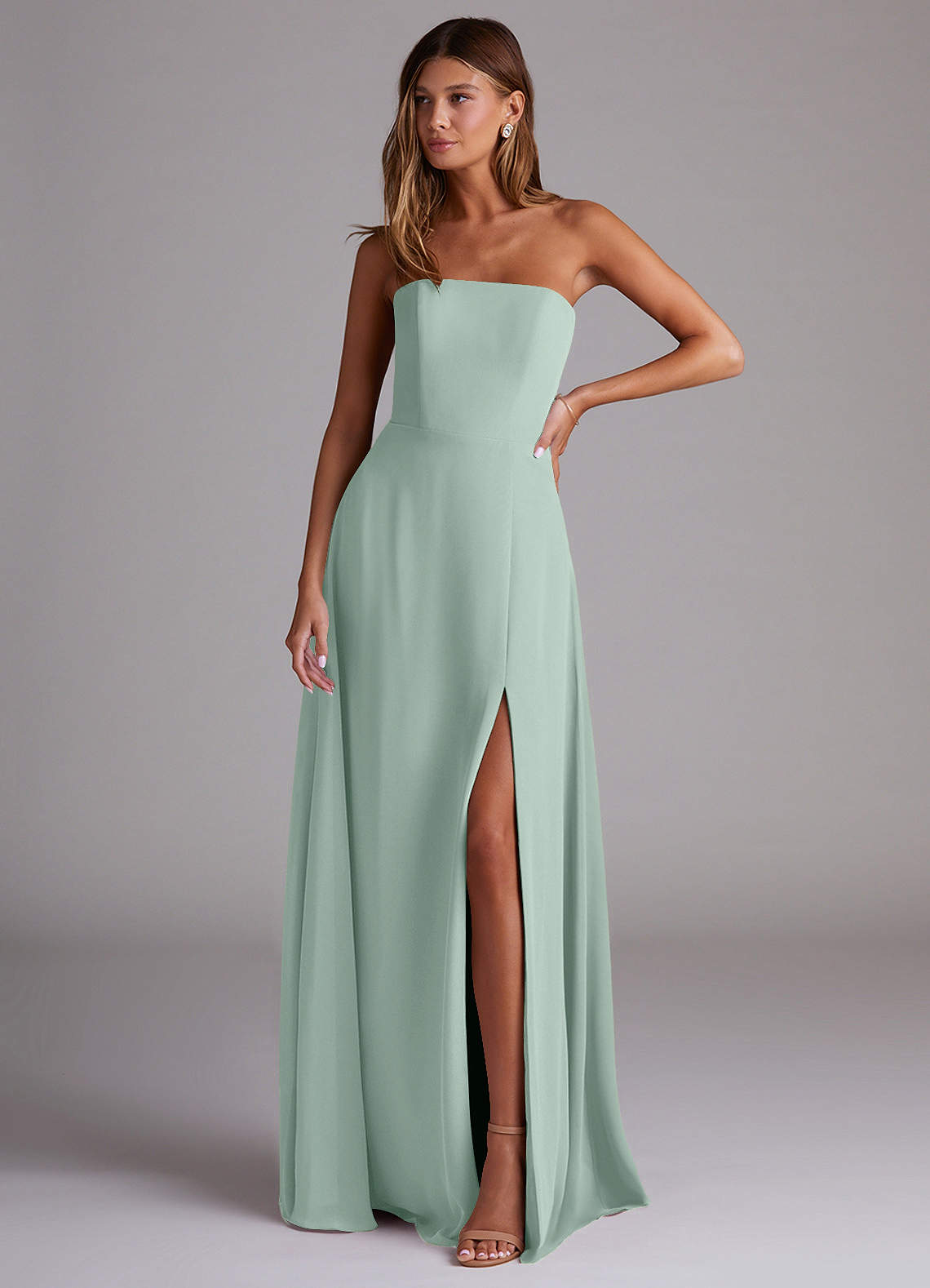 Wren A-Line Straight-Neck Chiffon Bridesmaid Dress in Agave