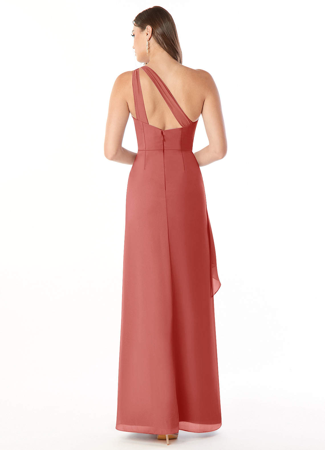 Maive Sheath One-Shoulder Chiffon Bridesmaid Dress in Antique Rose