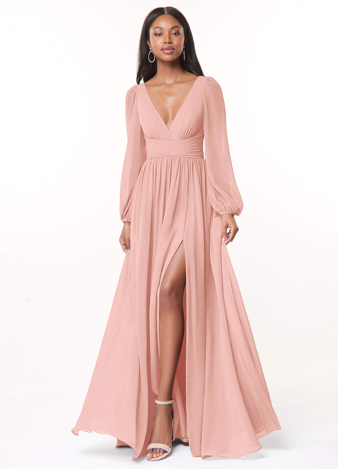 Norah A-Line V-Neck Chiffon Bridesmaid Dress in Rosette