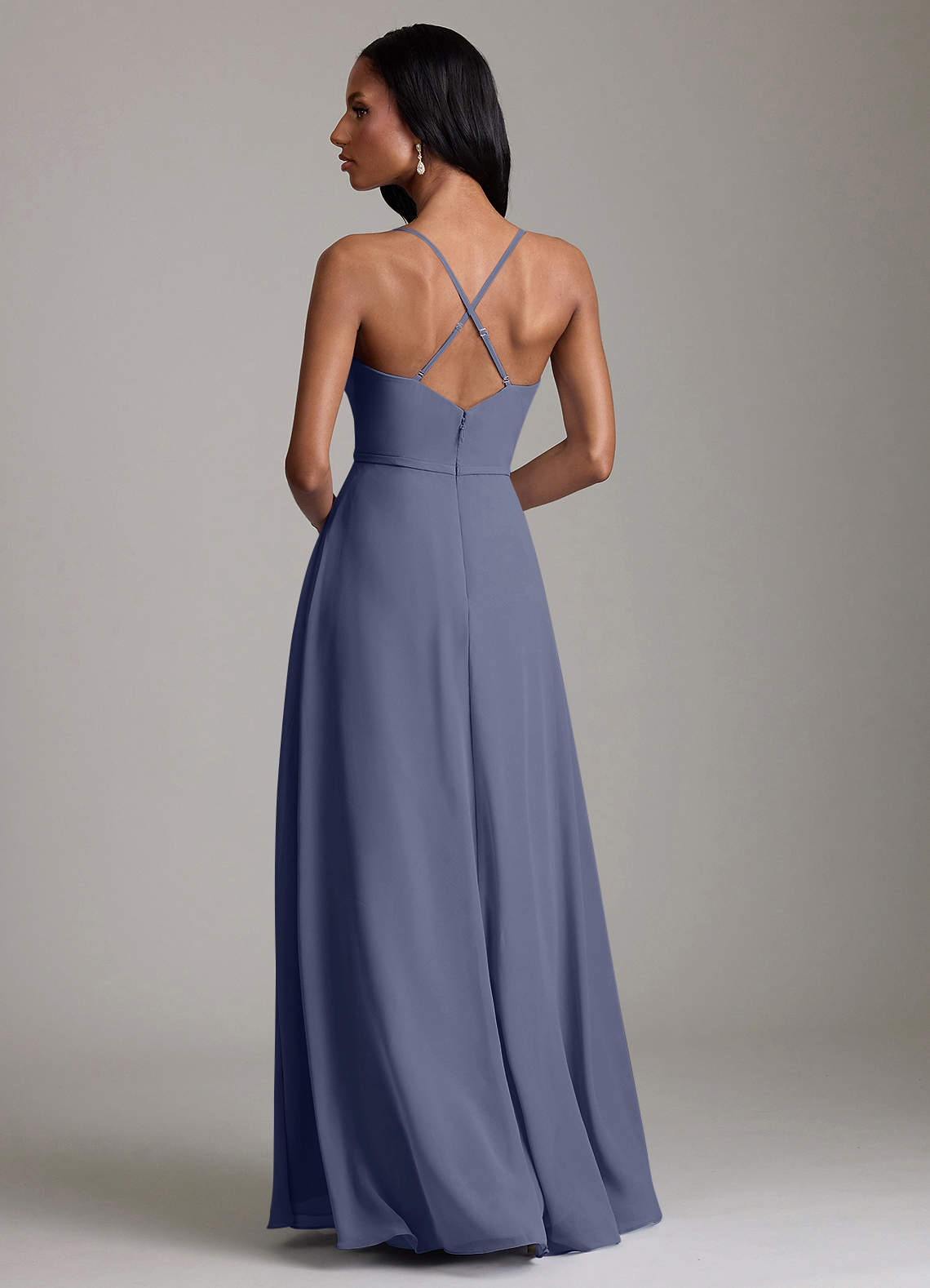 Naeem A-Line V-Neck Chiffon Bridesmaid Dress in Stormy