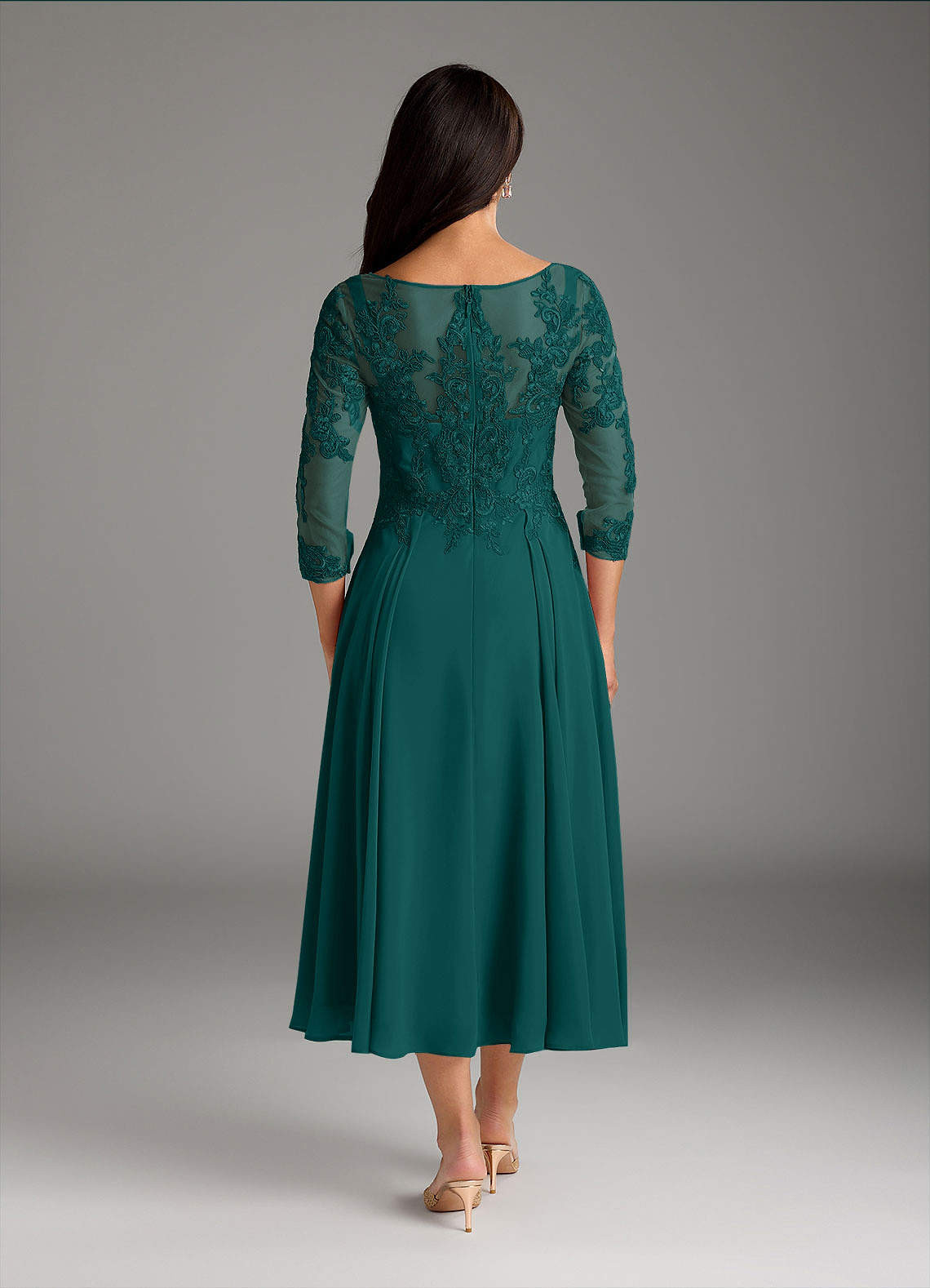 Marge A-Line Scoop-Neck Chiffon and Lace Mother of the Bride Dress in Peacock