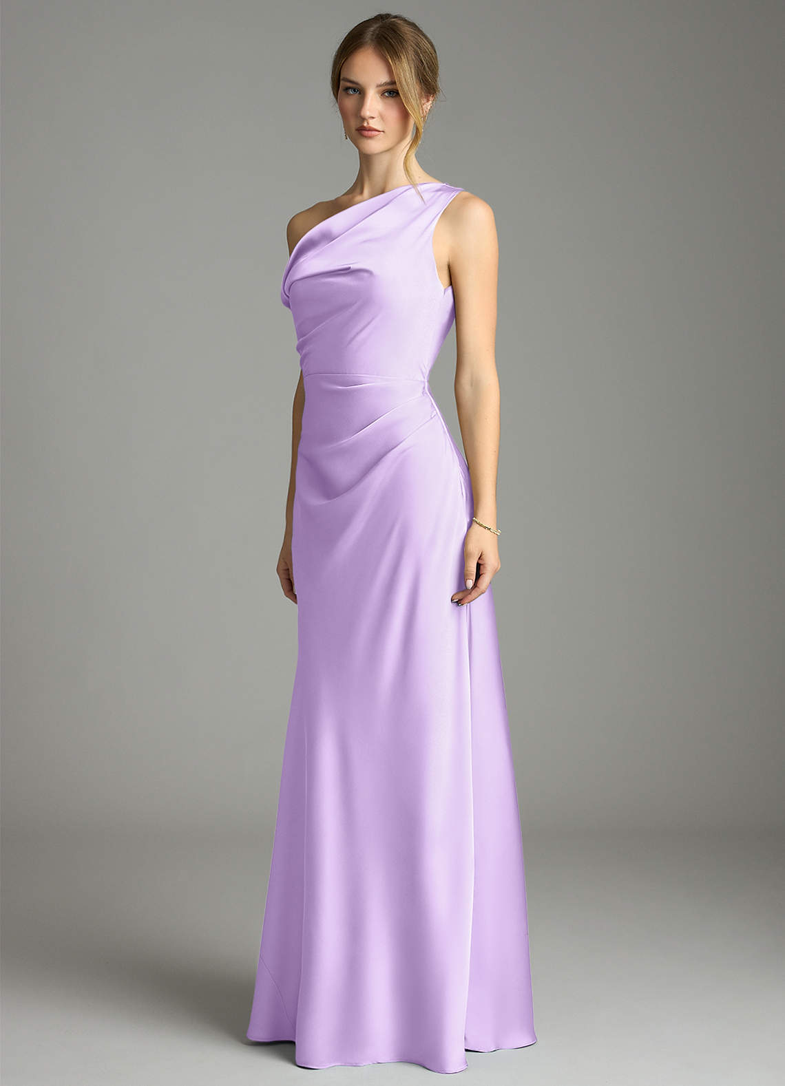 Emerson Mermaid One-Shoulder Stretch Satin Bridesmaid Dress in Lilac