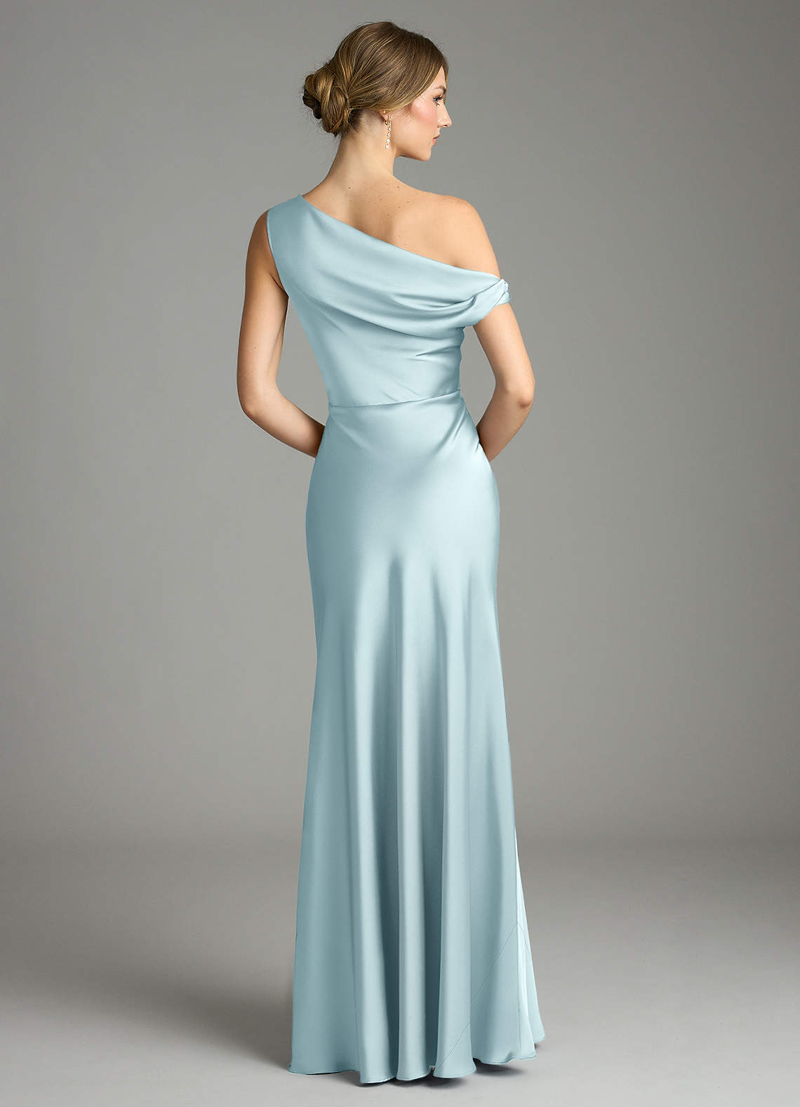 Emerson Mermaid One-Shoulder Stretch Satin Bridesmaid Dress in Cloud Blue